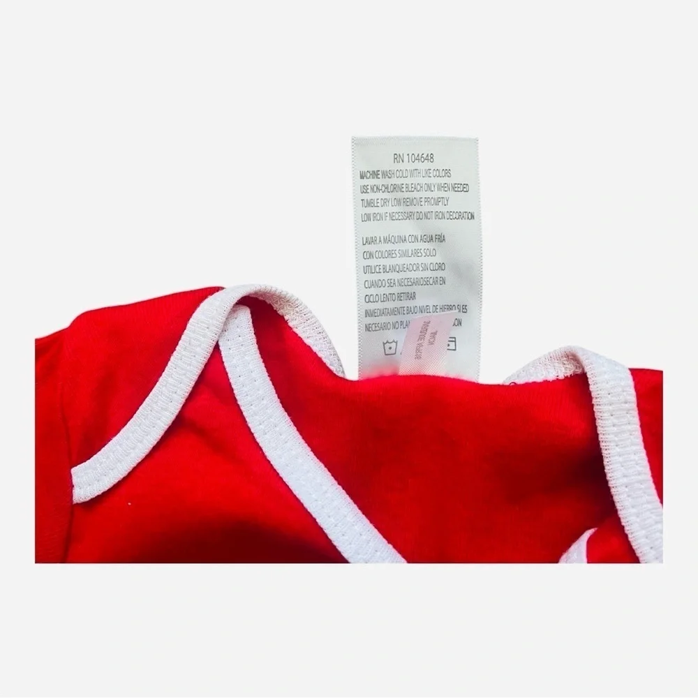 Russell R casual red one piece Unisex 3-6 M white trim snaps graphic design